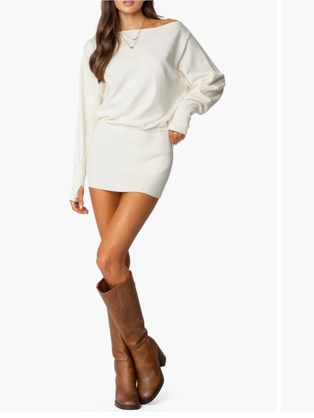 NWT Edikted Cream Boatneck Sweater Mini Dress - Brand Unspecified